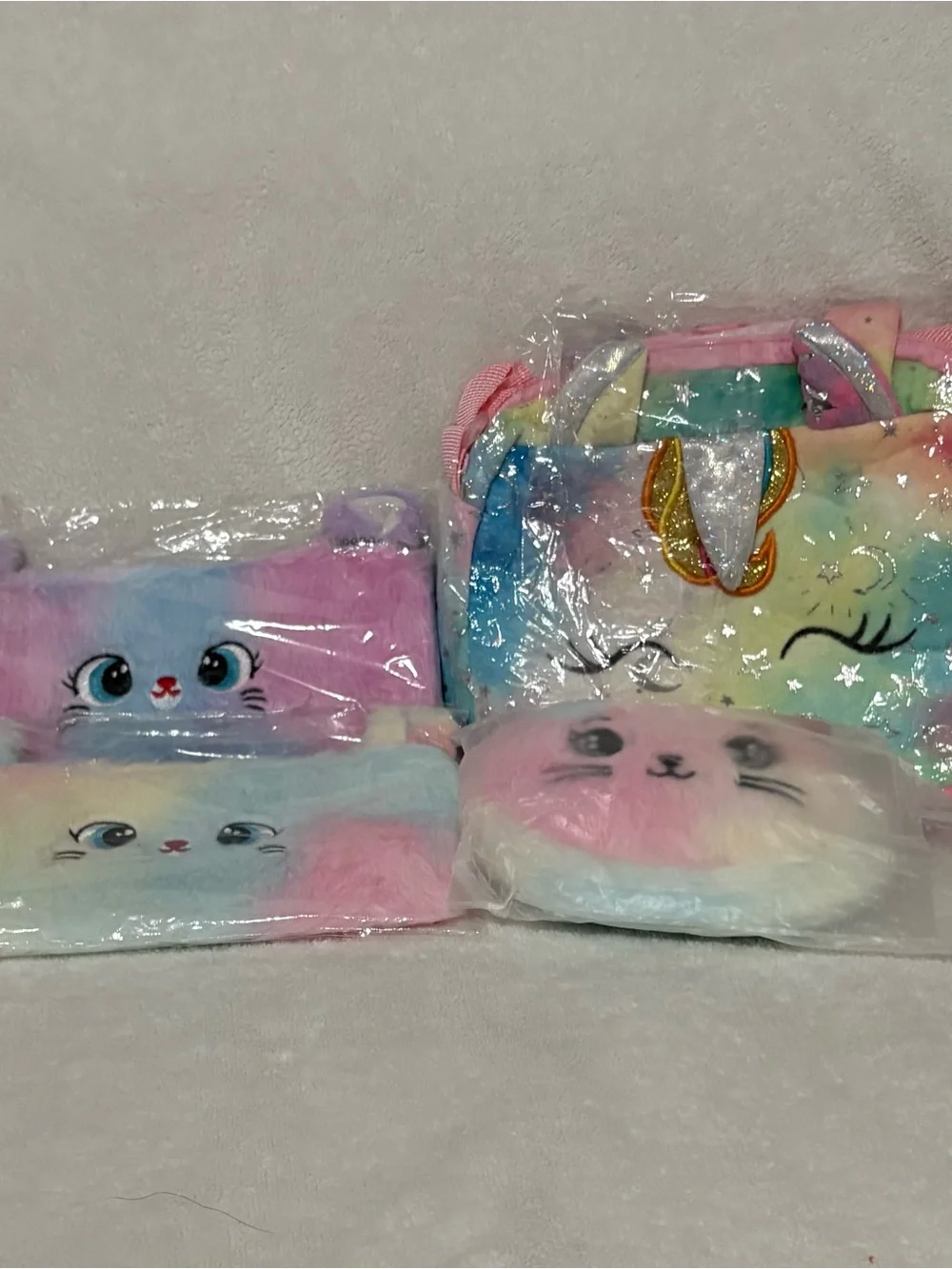 Plush Pastel Unicorn Crossbody Purse & Kitty Crossbody & Pencil Case Pouches
